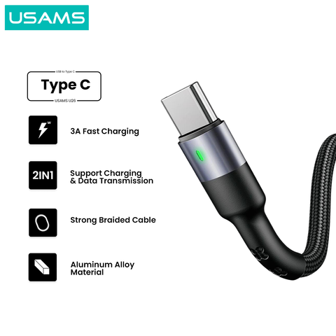 USAMS U26 Kabel Data Type C 3A Fast Charge LED Indikator