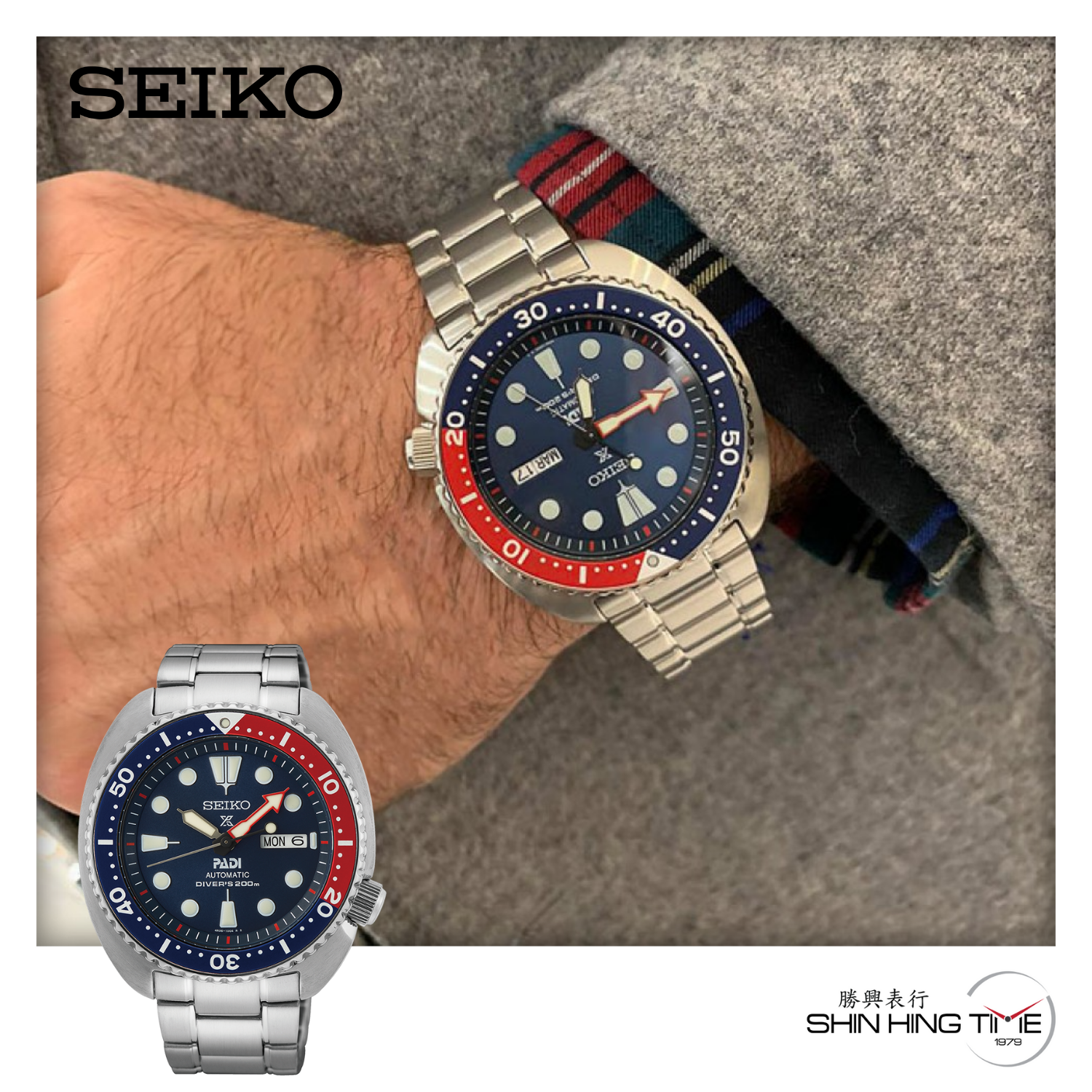 Seiko Prospex Automatic Men PADI Pepsi Tortoise Stainless Steel Watch  SRPE99K1 – SHIN HING TIME I Buy Watches Online Malaysia I Physical Watch  Shop