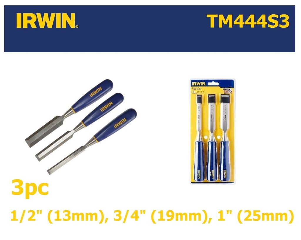Irwin Marples Blue Chip Woodworking - Chisel Set 4 -1/4, 1/2, 3