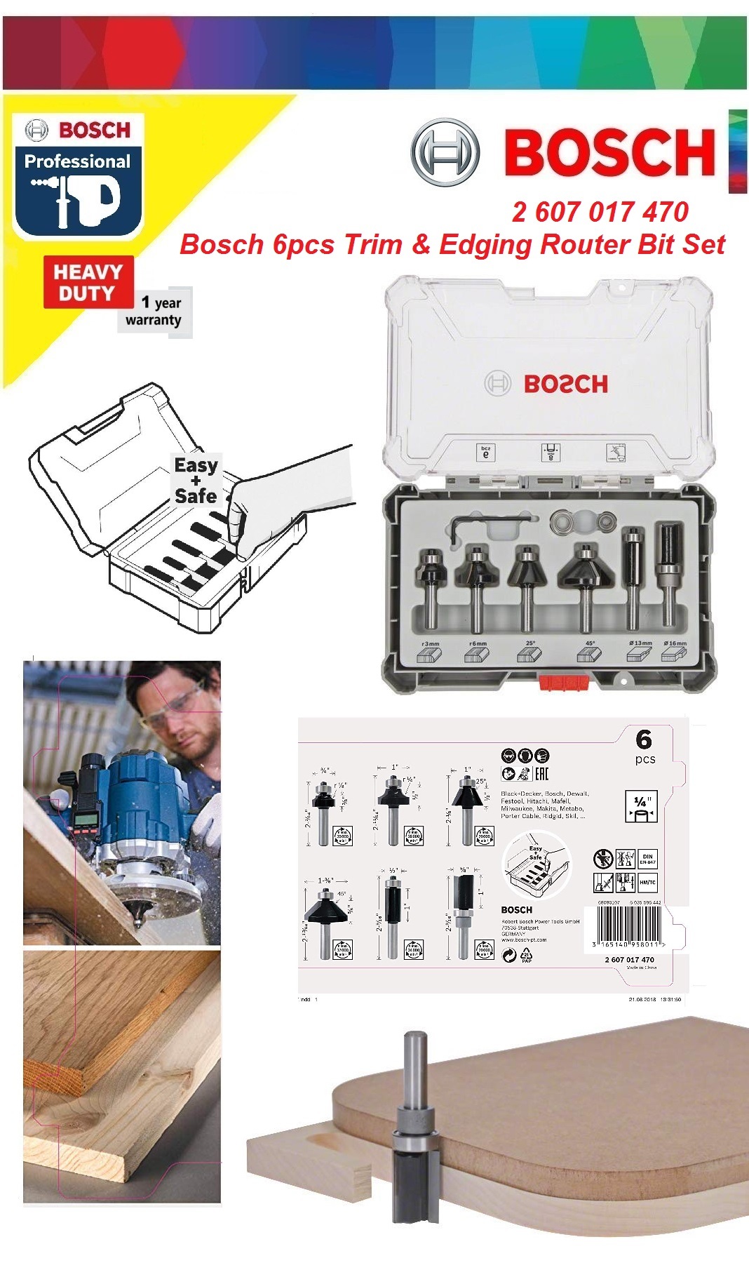 Bosch 6pcs X 1 4 Trim And Edging Router Bit Sets My Power Tools