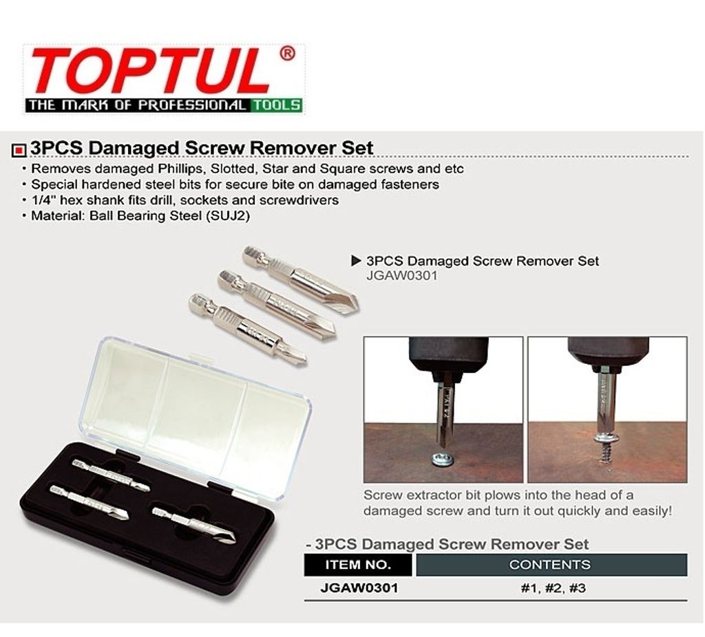 3PCS Damaged Screw Remover Set - TOPTUL The Mark of Professional Tools
