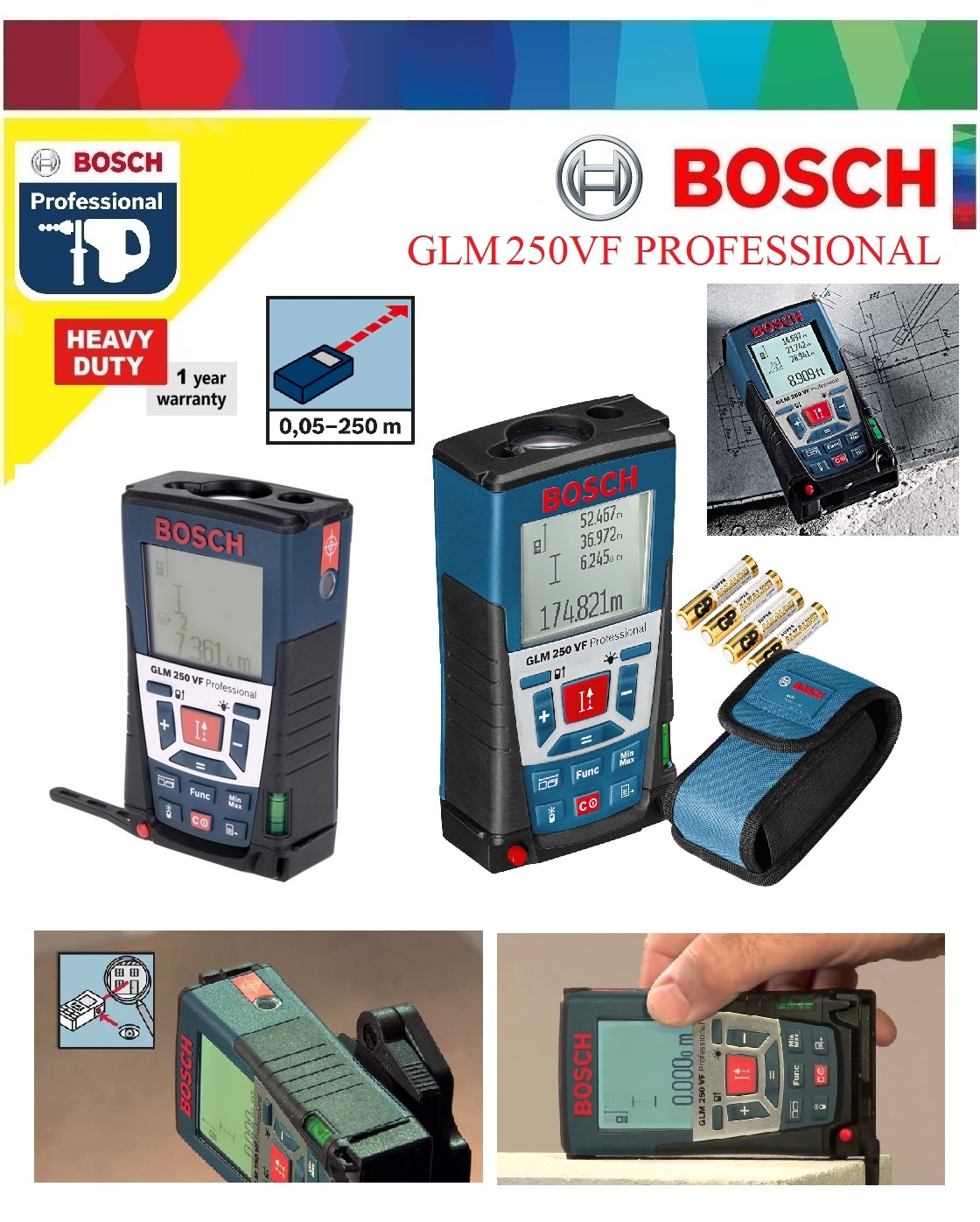 Bosch GLM 250 VF Laser Distance Measure (Longest Range) – MY Power Tools