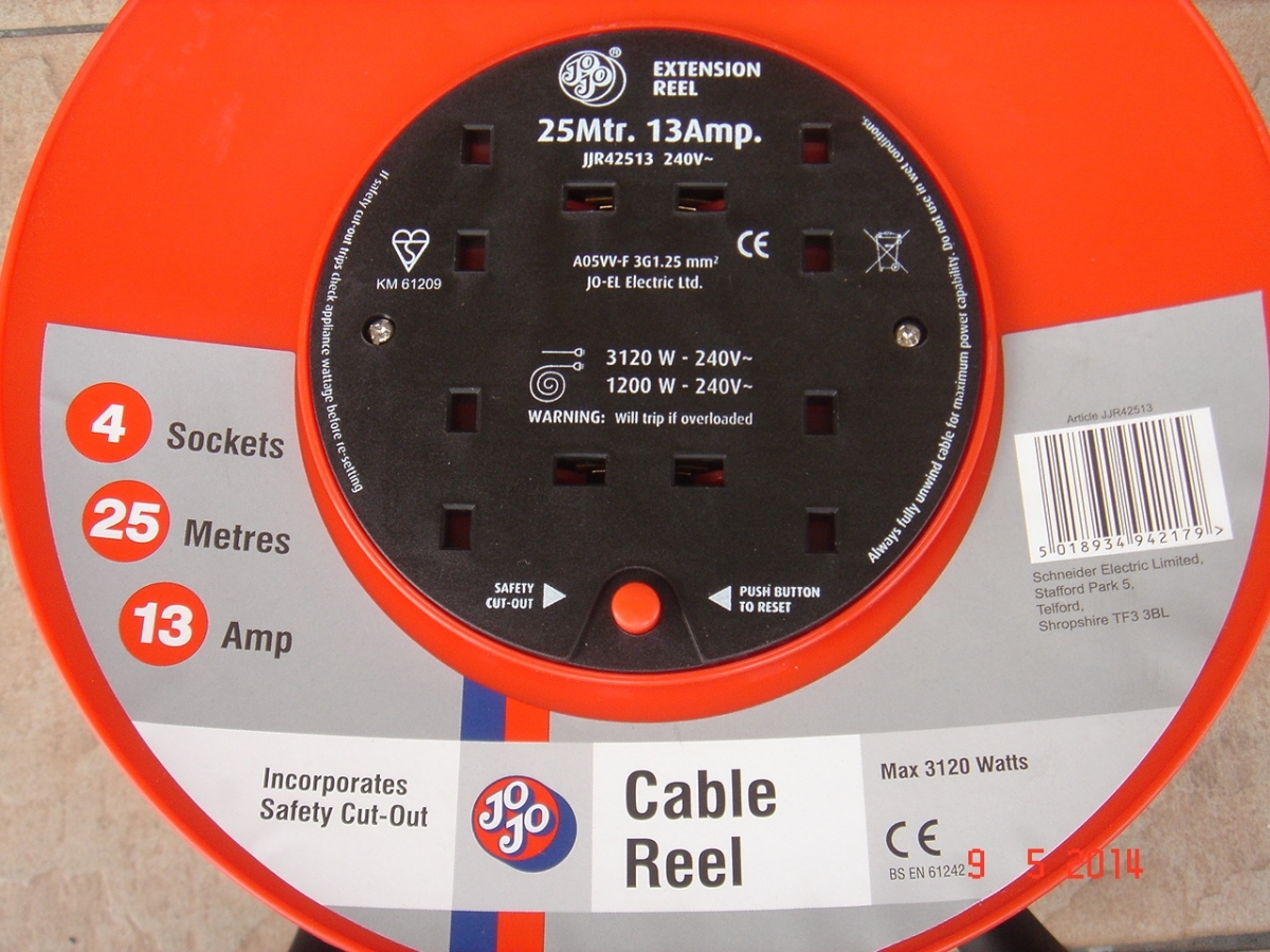JoJo 4 Socket 25m Extension Cable Reel Type G MY Power Tools