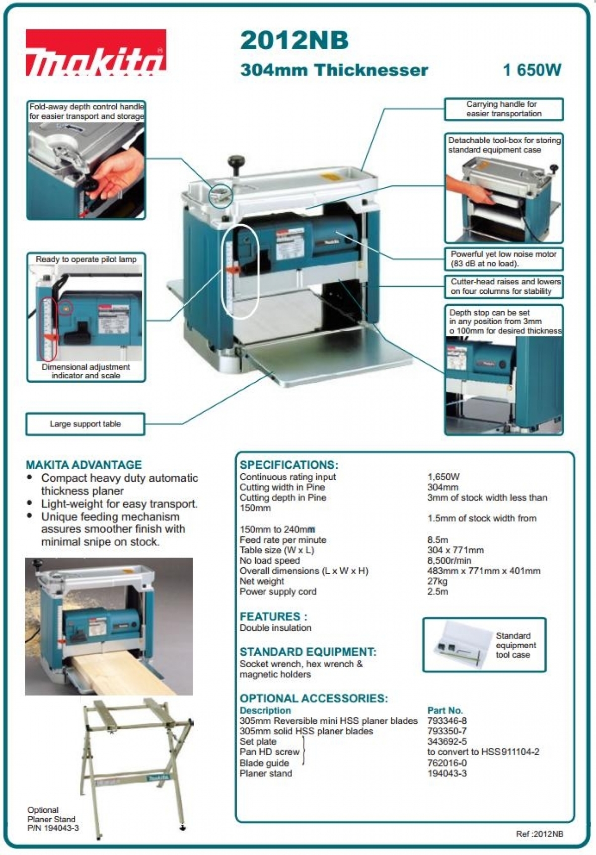 Станок Рейсмусовый Makita 2012nb 1650w Купить