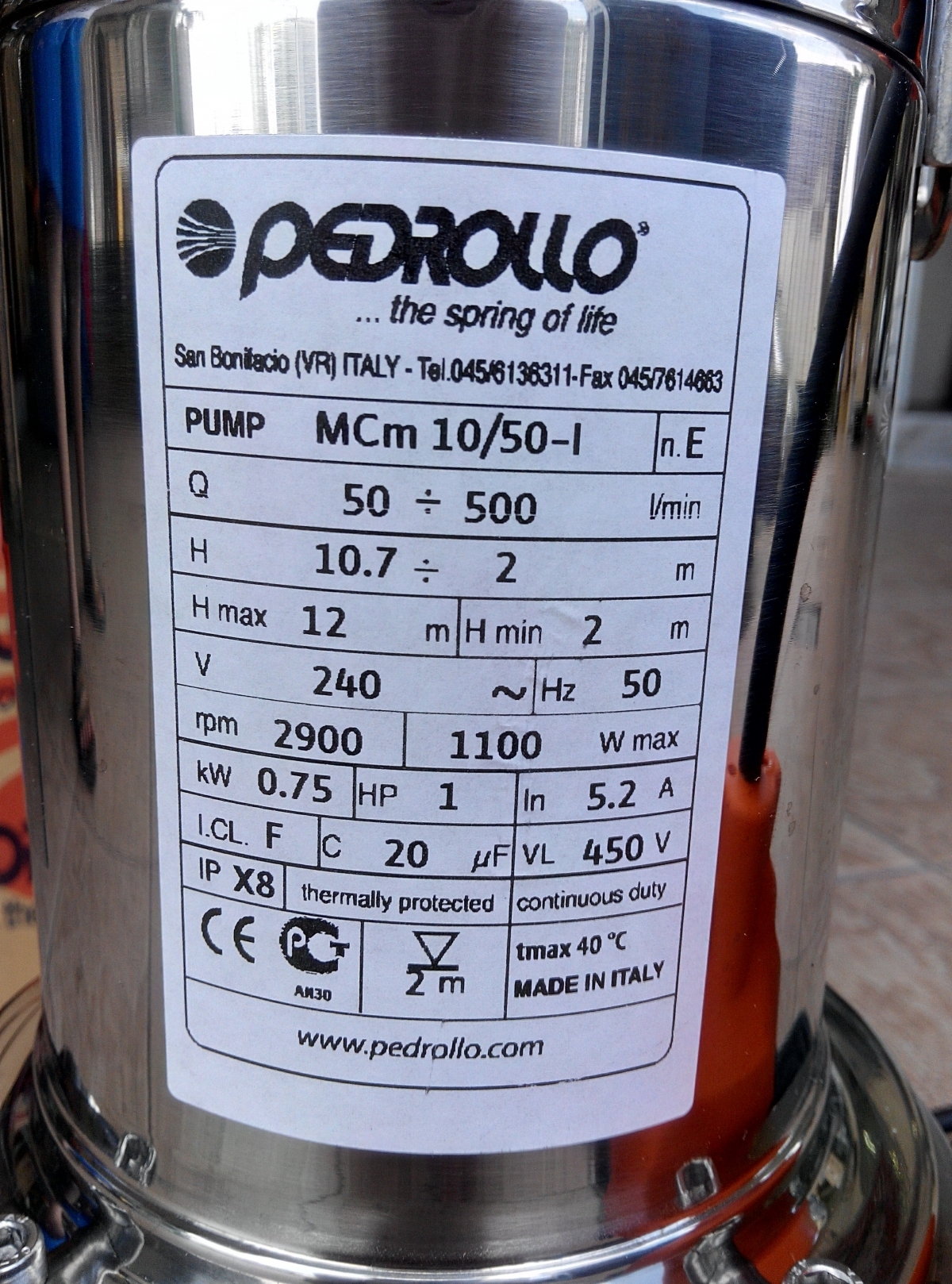 Pedrollo 1HP Two-Channel Submersible Sewage Pump – MY Power Tools