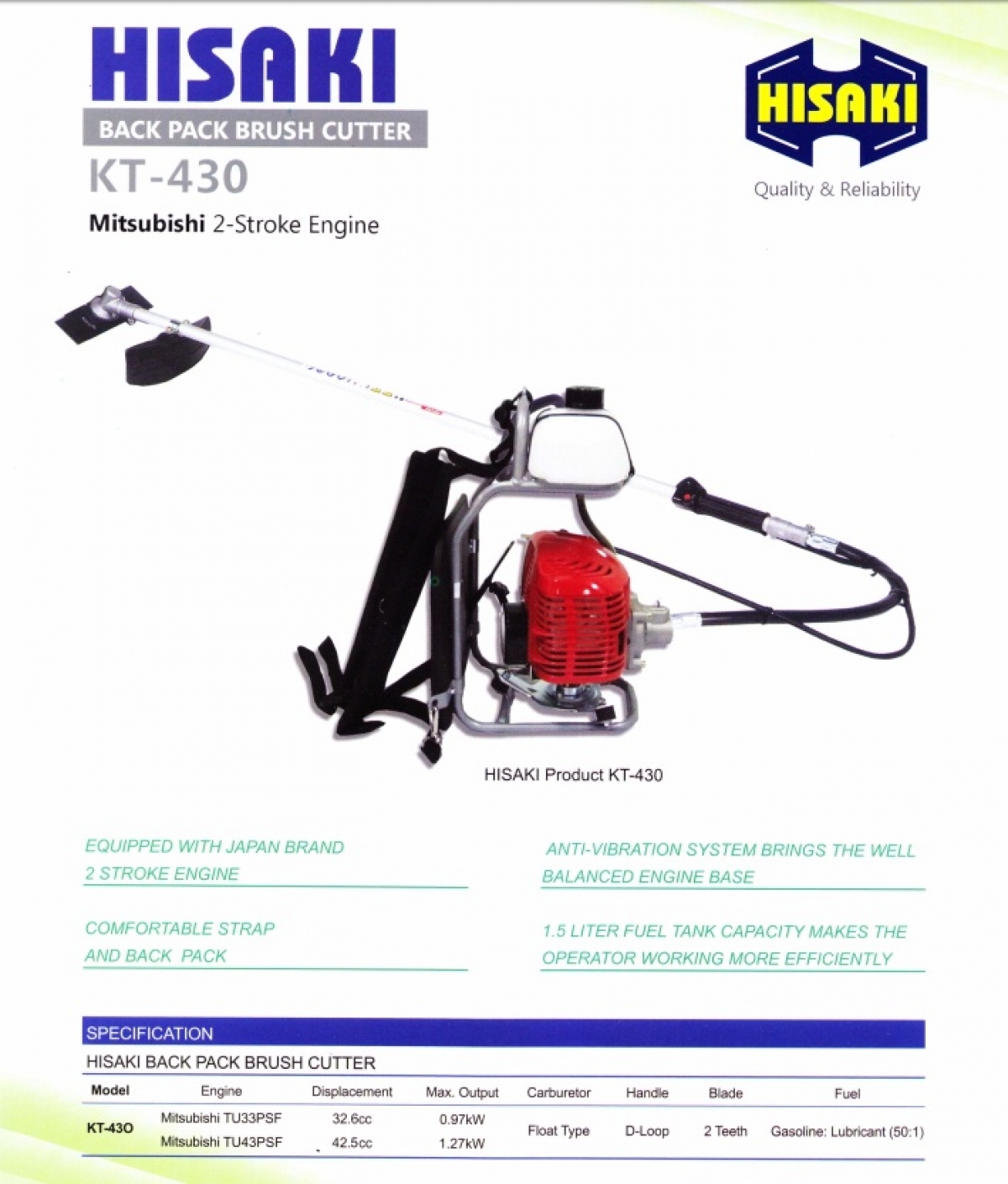 Mitsubishi TU33 Petrol Back Pack Brush Cutter MY Power Tools