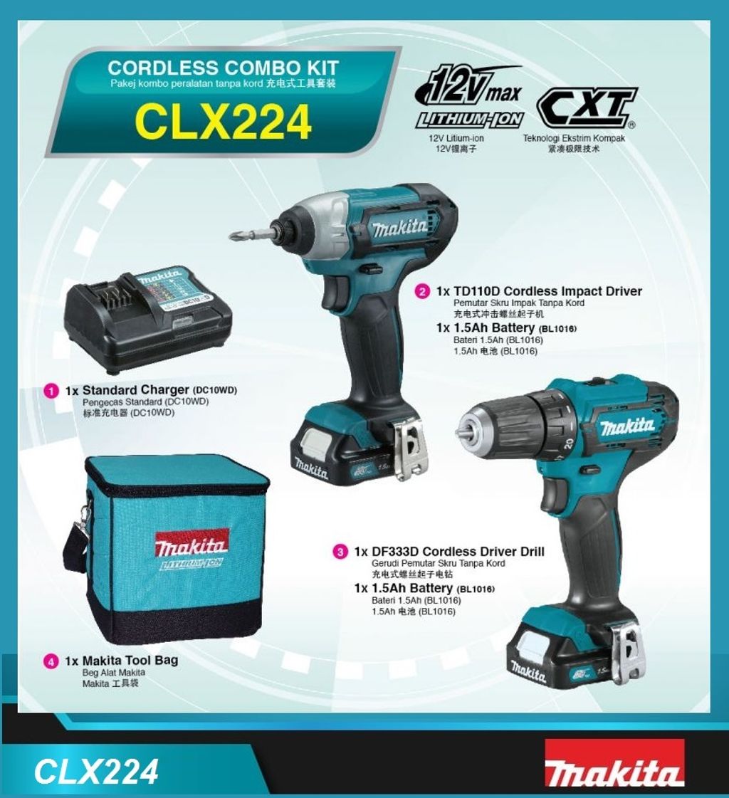 Makita CLX 12V Max Cordless Combo Kit with Tools Bag – MY Power Tools