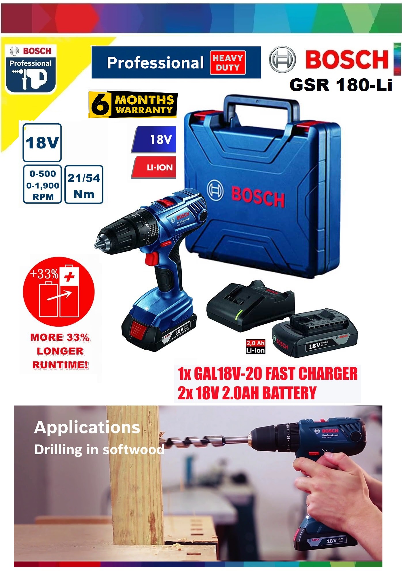 Bosch GSR 18V 2.0Ah (1/2-inch) 13mm Cordless Drill Driver – MY Power Tools