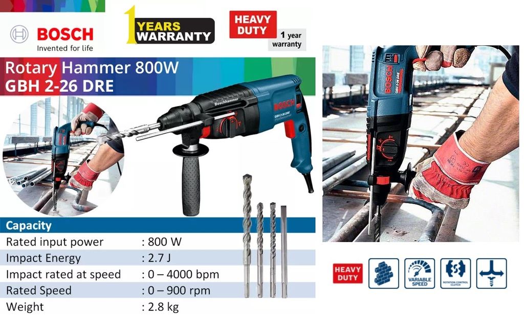 Bosch GBH 26mm DRE 800W SDS-Plus Rotary Hammer – MY Power Tools
