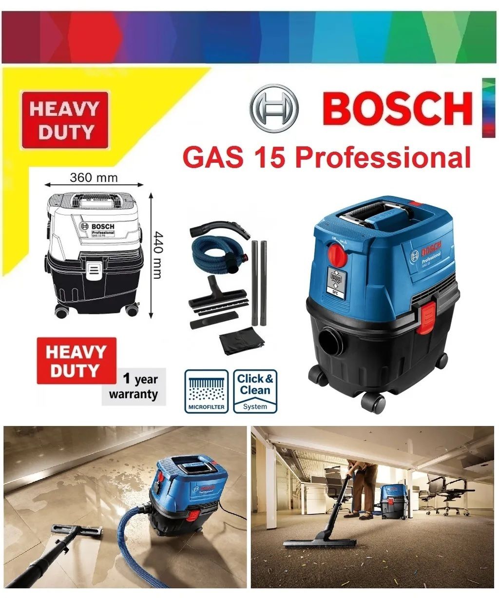 Bosch GAS 1,100W 15L Wet/Dry Dust Extractor – MY Power Tools