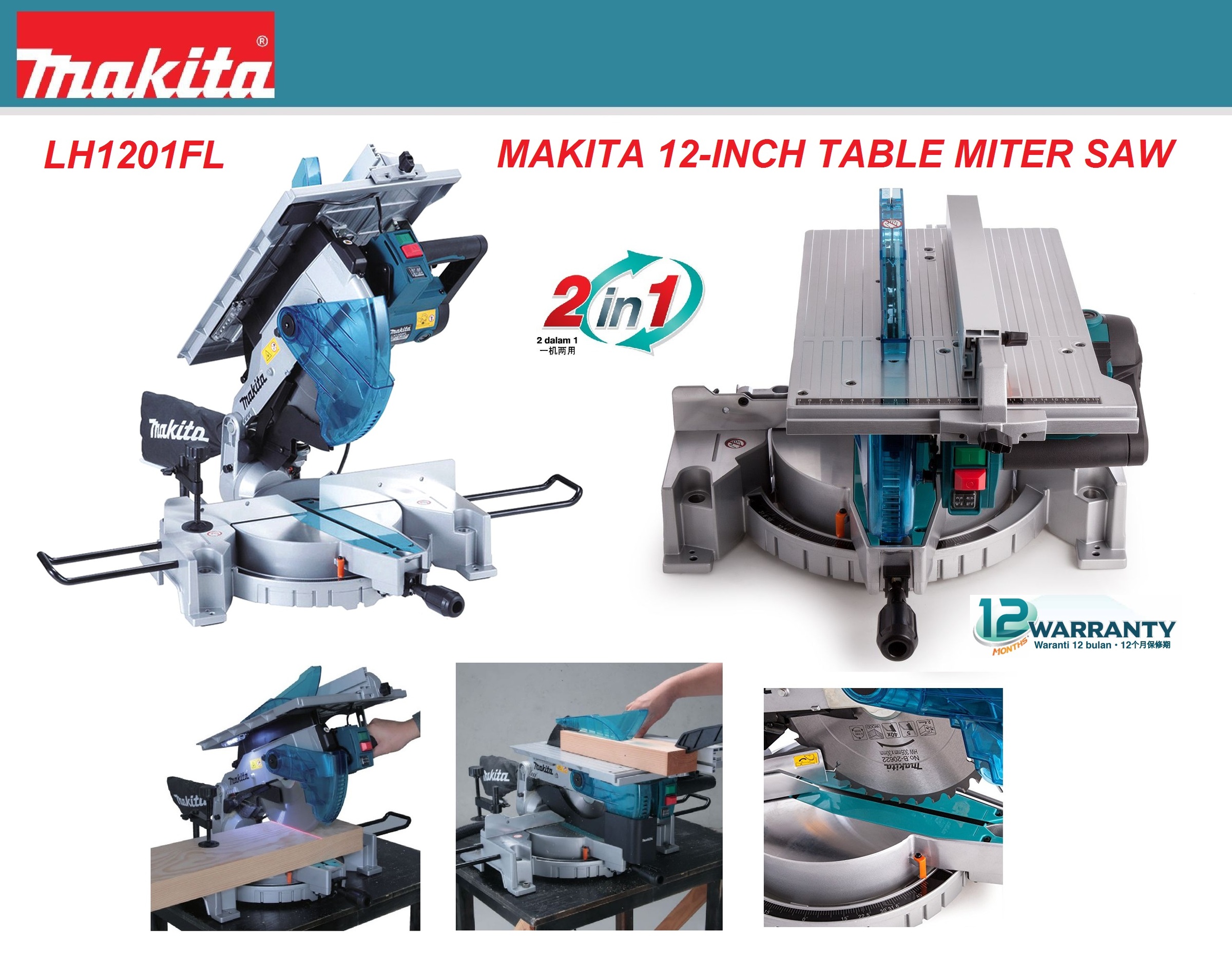 Makita 1,650W (12-inch) 305mm 2-in-1 Table Top Miter Saw – MY Power Tools