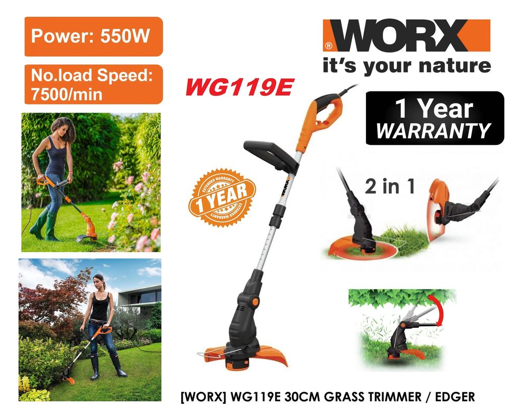 Worx 550W 30cm Corded Grass Trimmer Edger MY Power Tools