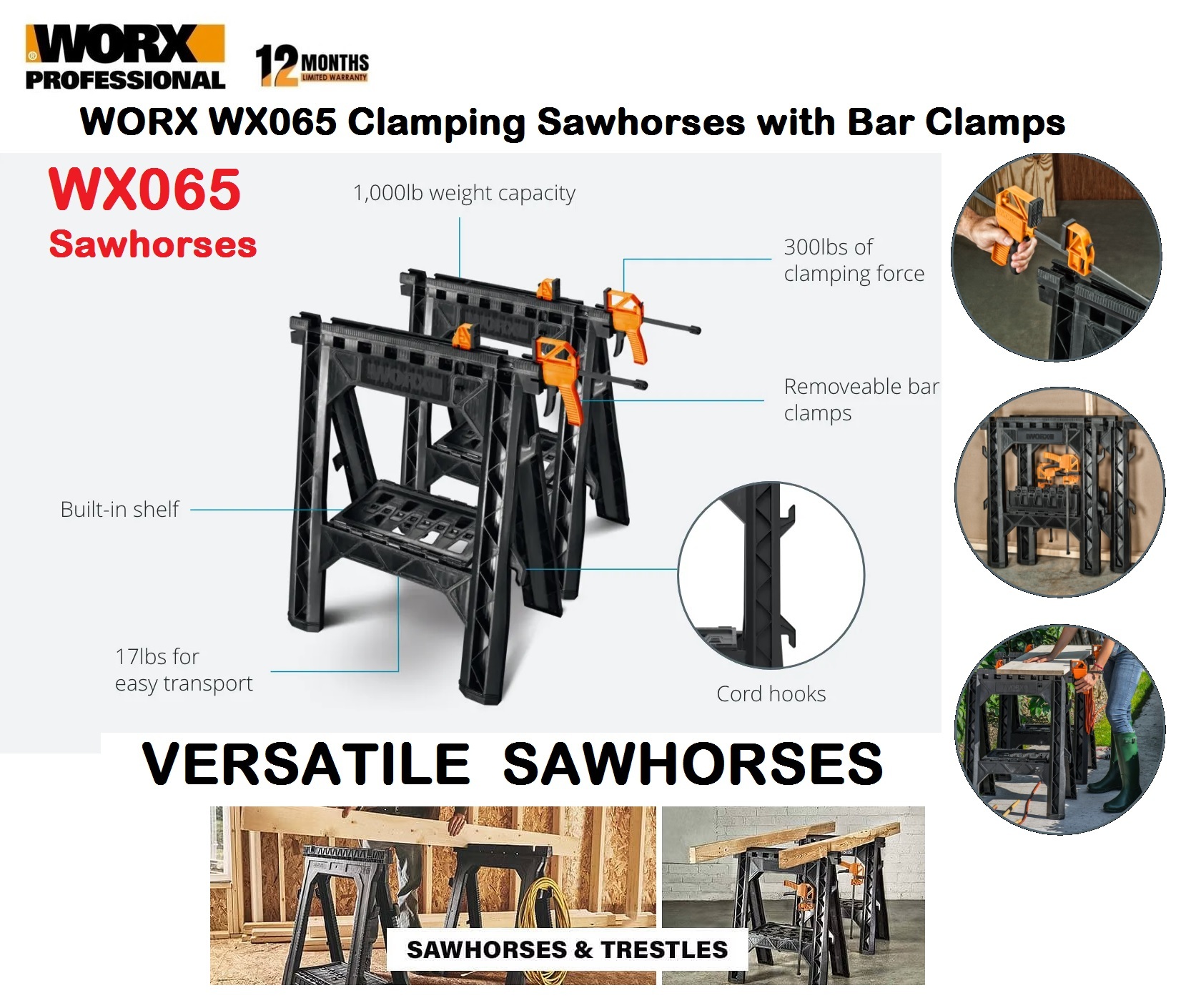 Worx 2x Clamping Sawhorses with Bar Clamps MY Power Tools