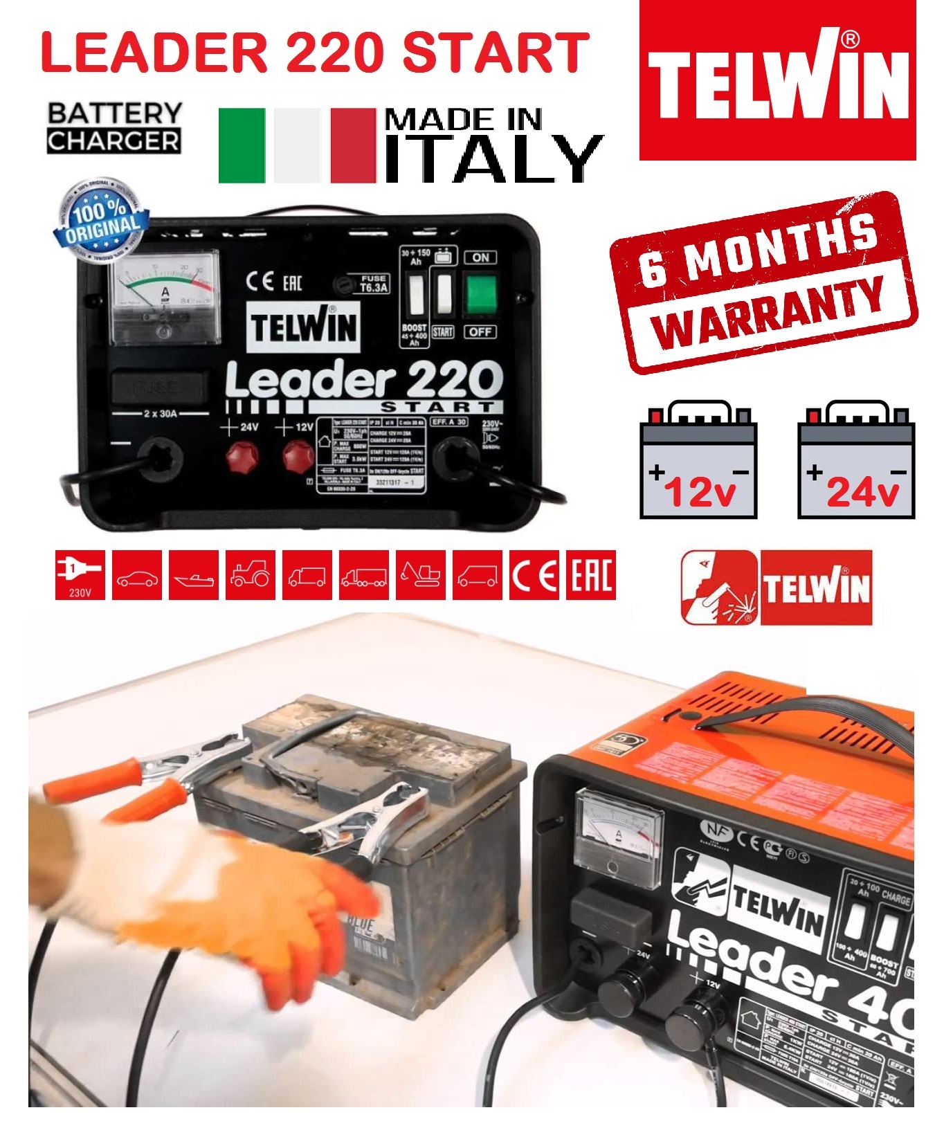 Telwin Leader 220 Start 12V/24V Battery Chargers & Jump Starters – MY Power  Tools