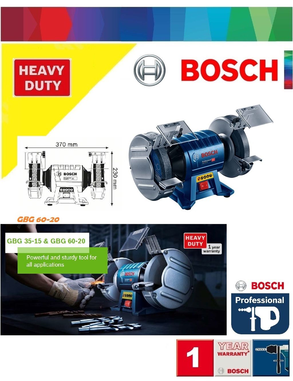 Bosch GBG 600W 200mm Double-Wheeled Bench Grinder – MY Power Tools