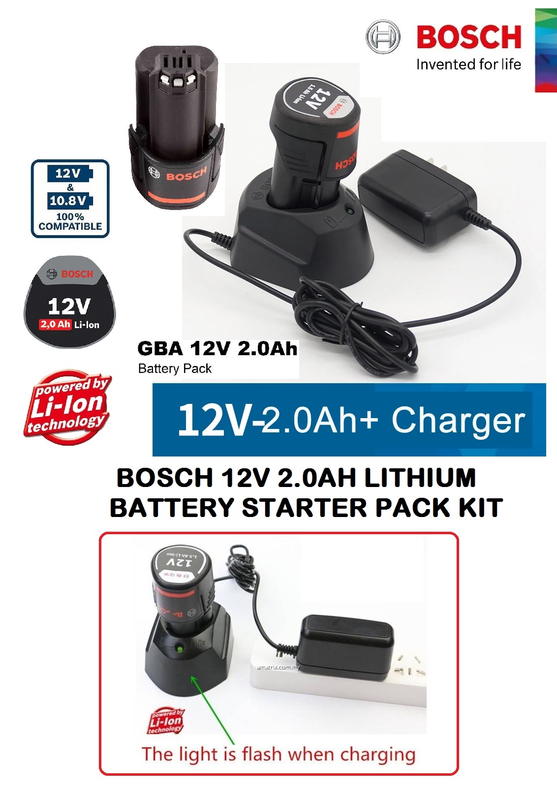 Original Bosch GBA 12V 2.0Ah Li-ion Battery Pack Starter Kit – MY Power ...