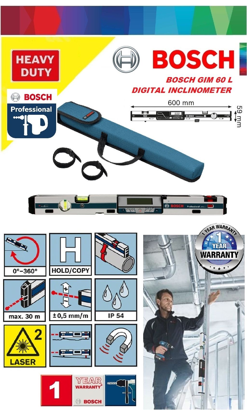 Bosch GIM 60 L Digital Inclinometer – MY Power Tools
