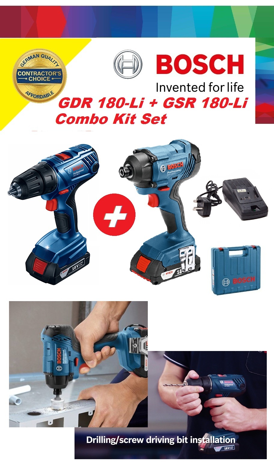 Bosch GDR & GSR 18V Cordless Impact & Drill Driver Combo Set MY Power