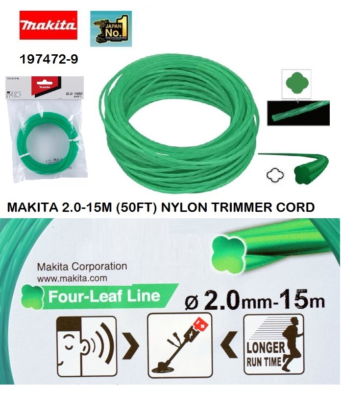 Makita 197472 9 2.0mm x 15m 50ft Spiral Nylon Cord for Trimming MY Power Tools