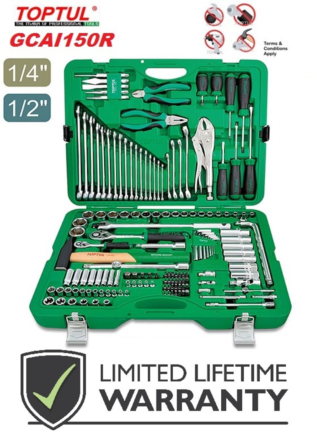 Toptul Professional 150pcs 1/4 & 1/2 Dr. Tool Kit (METRIC) – MY