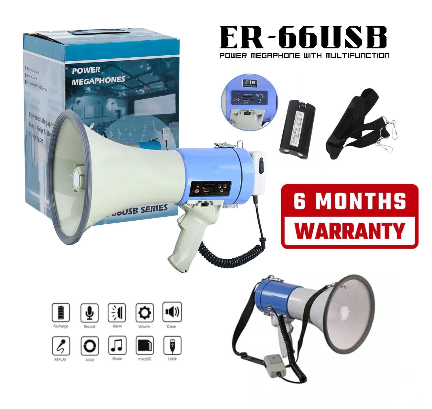 Pro-Sound ER-66USB 25W Power Megaphone (with Rechargeable Battery