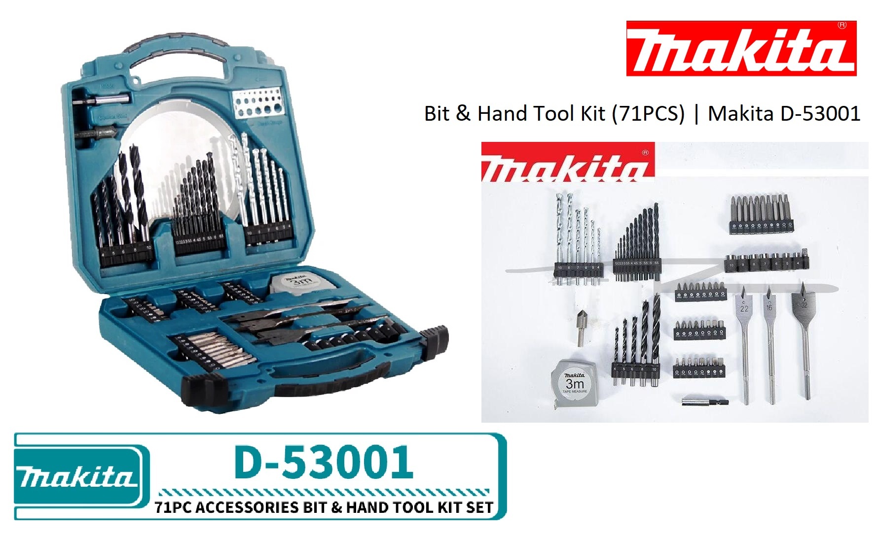 Makita (D-53001) 71pc Accessories Bit & Hand Tool Kit Set – MY