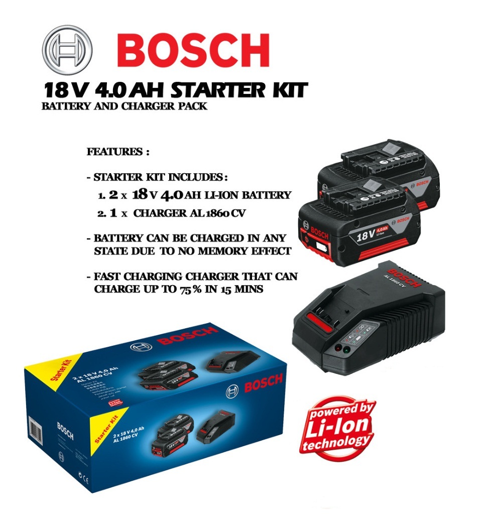Bosch 18V 4.0Ah Lithium Battery Starter Pack Kits MY Power Tools