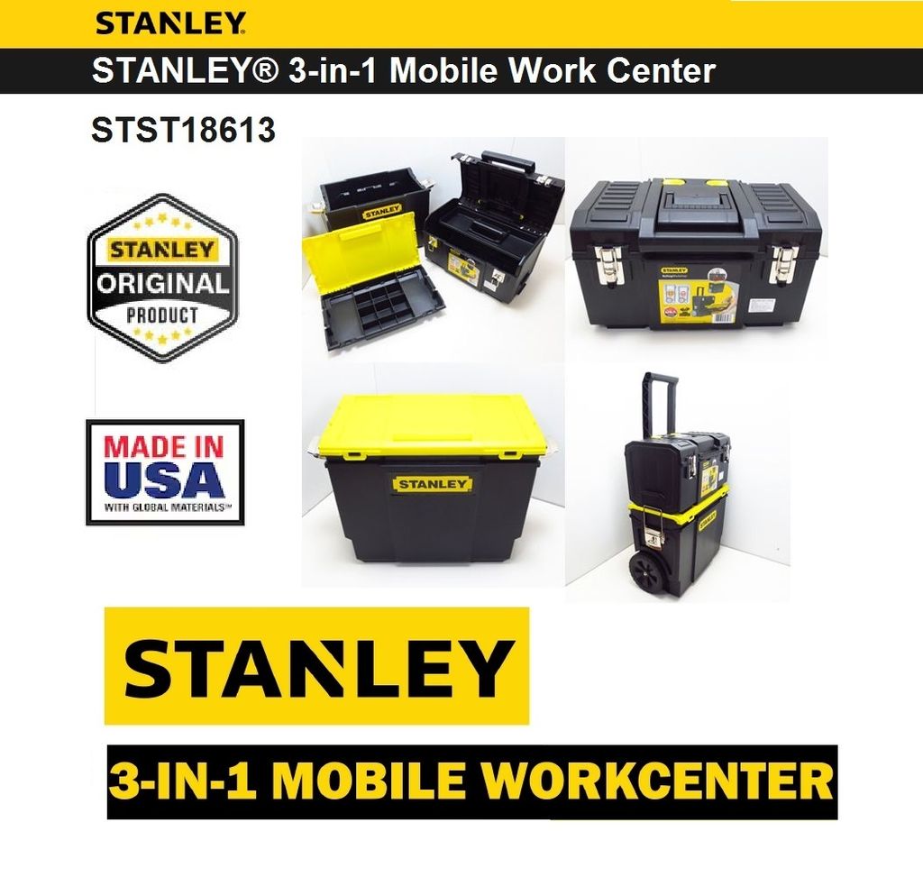 Stanley 3-in-1 Mobile Work Center Portable Storage Box with Stanley 3-in-1 Mobile Work Center Portable Storage Box with