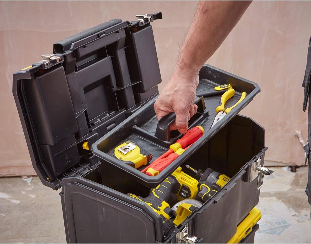 Stanley 3-in-1 Mobile Work Center Portable Storage Box with Stanley 3-in-1 Mobile Work Center Portable Storage Box with