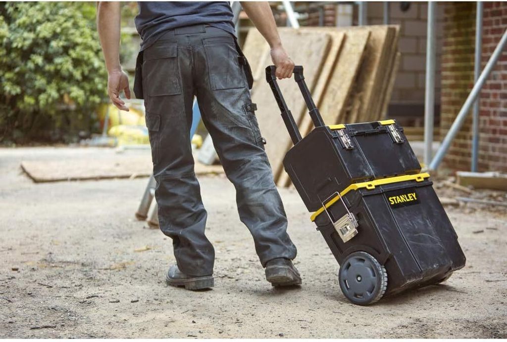Stanley 3-in-1 Mobile Work Center Portable Storage Box with Stanley 3-in-1 Mobile Work Center Portable Storage Box with