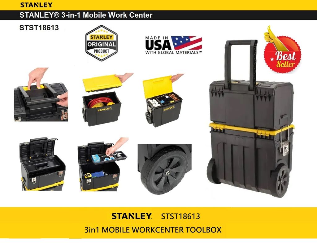 Stanley 3-in-1 Mobile Work Center Portable Storage Box with Stanley 3-in-1 Mobile Work Center Portable Storage Box with