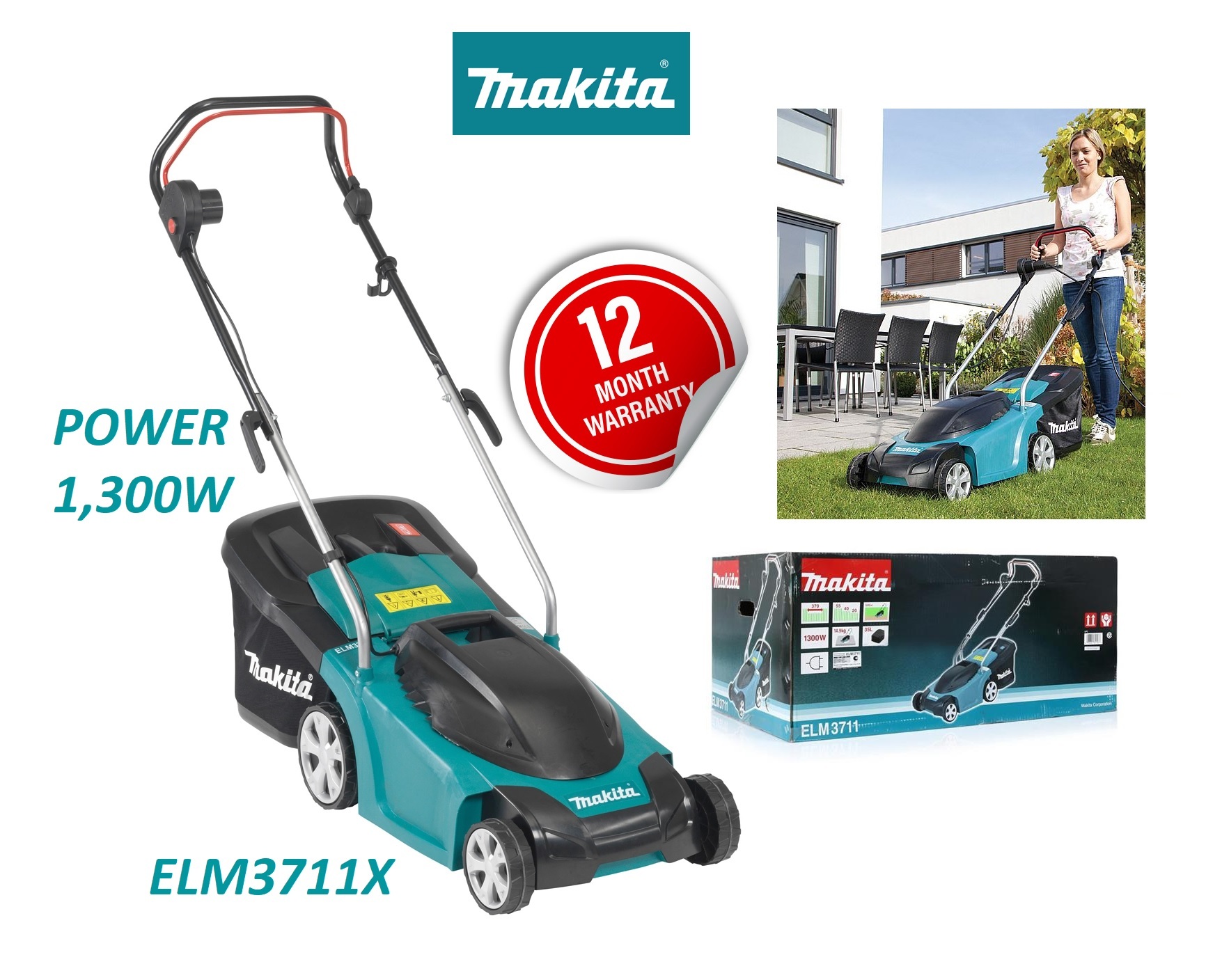 Makita ELM3711X (14-1/2") 37cm Electric Lawn Mower – MY Power Tools