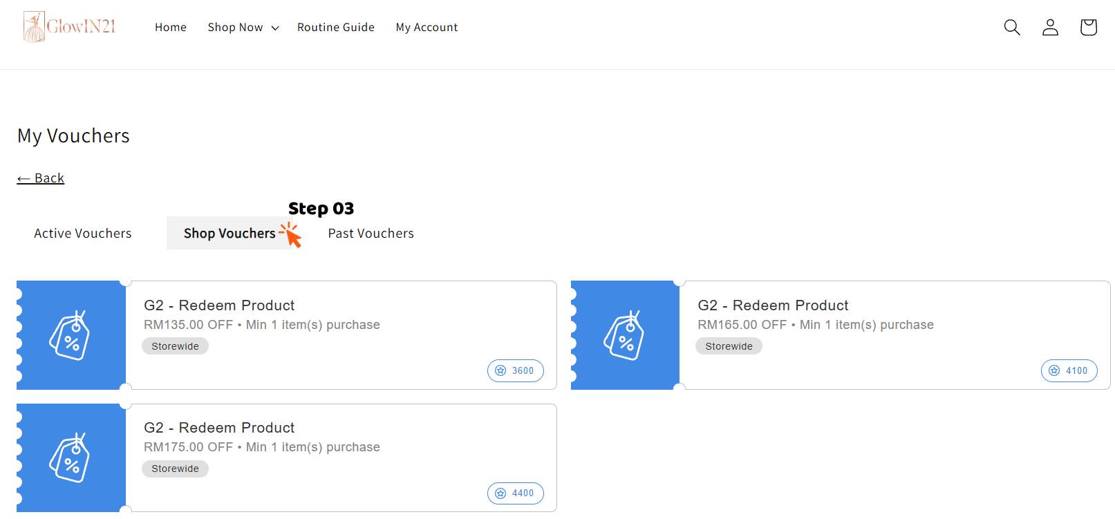 Shop Vouchers, then redeem