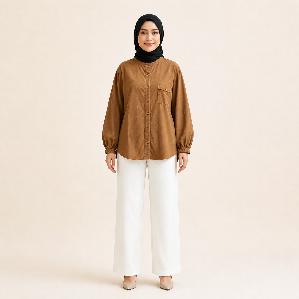 Amira Relaxed Utility Blouse neckline and sleeve details