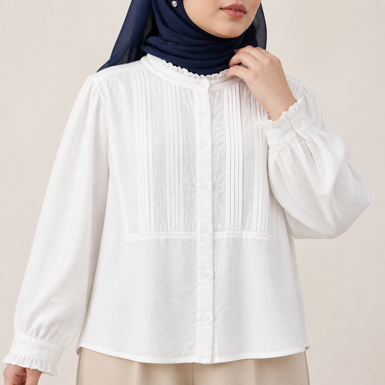 Hana Pintuck Blouse neckline and sleeve details