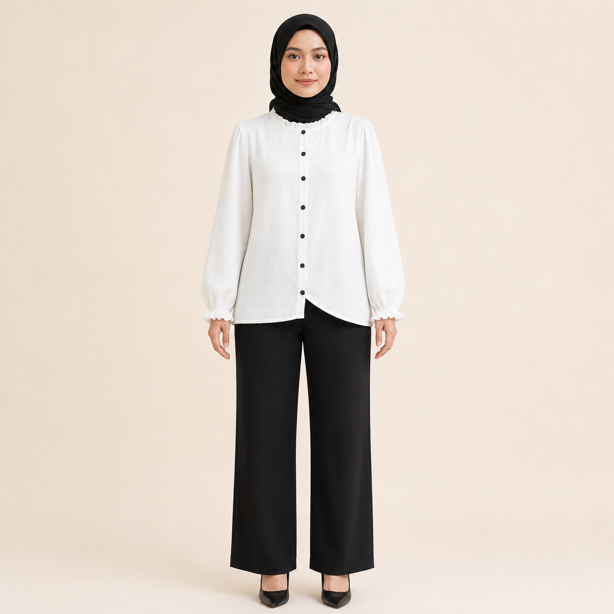 Safa Ruffle-Neck Blouse front view