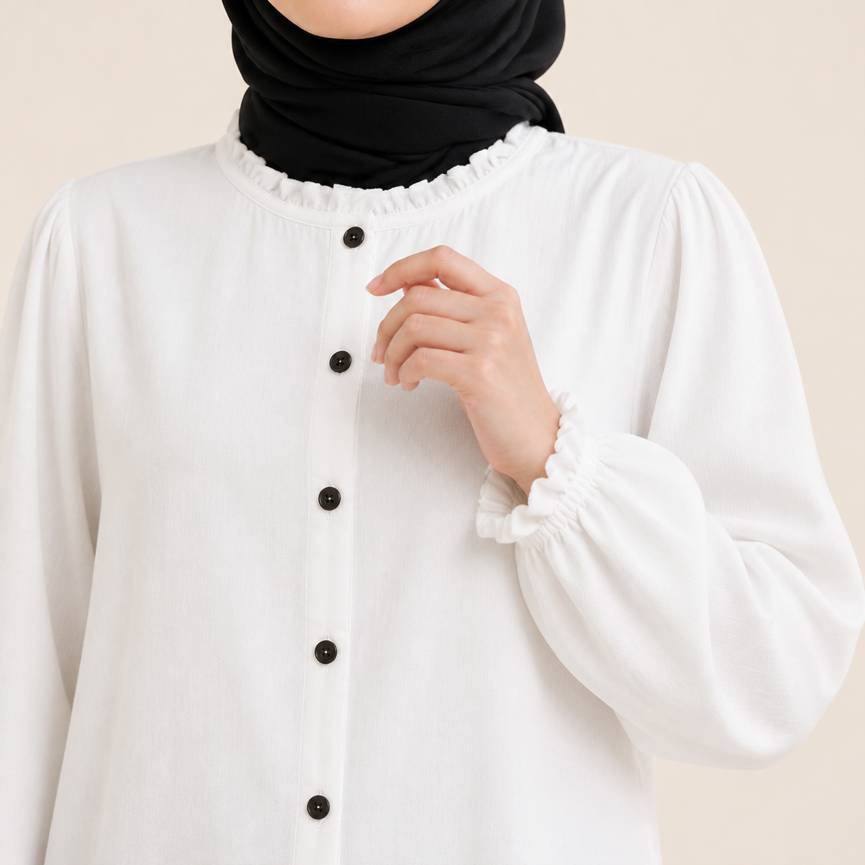 Safa Ruffle-Neck Blouse neckline and sleeve details