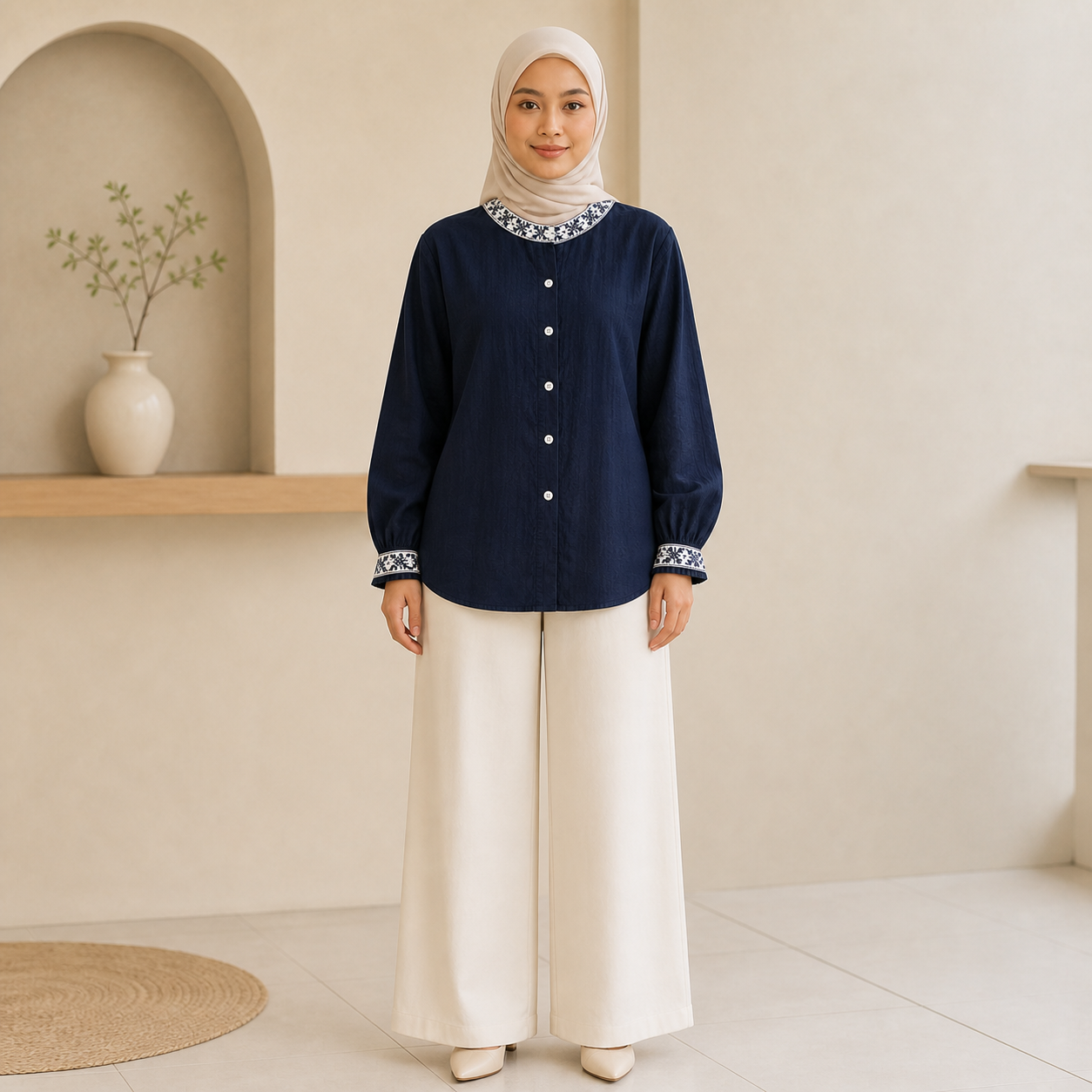 Noor Embroidered-Cuff Blouse front view