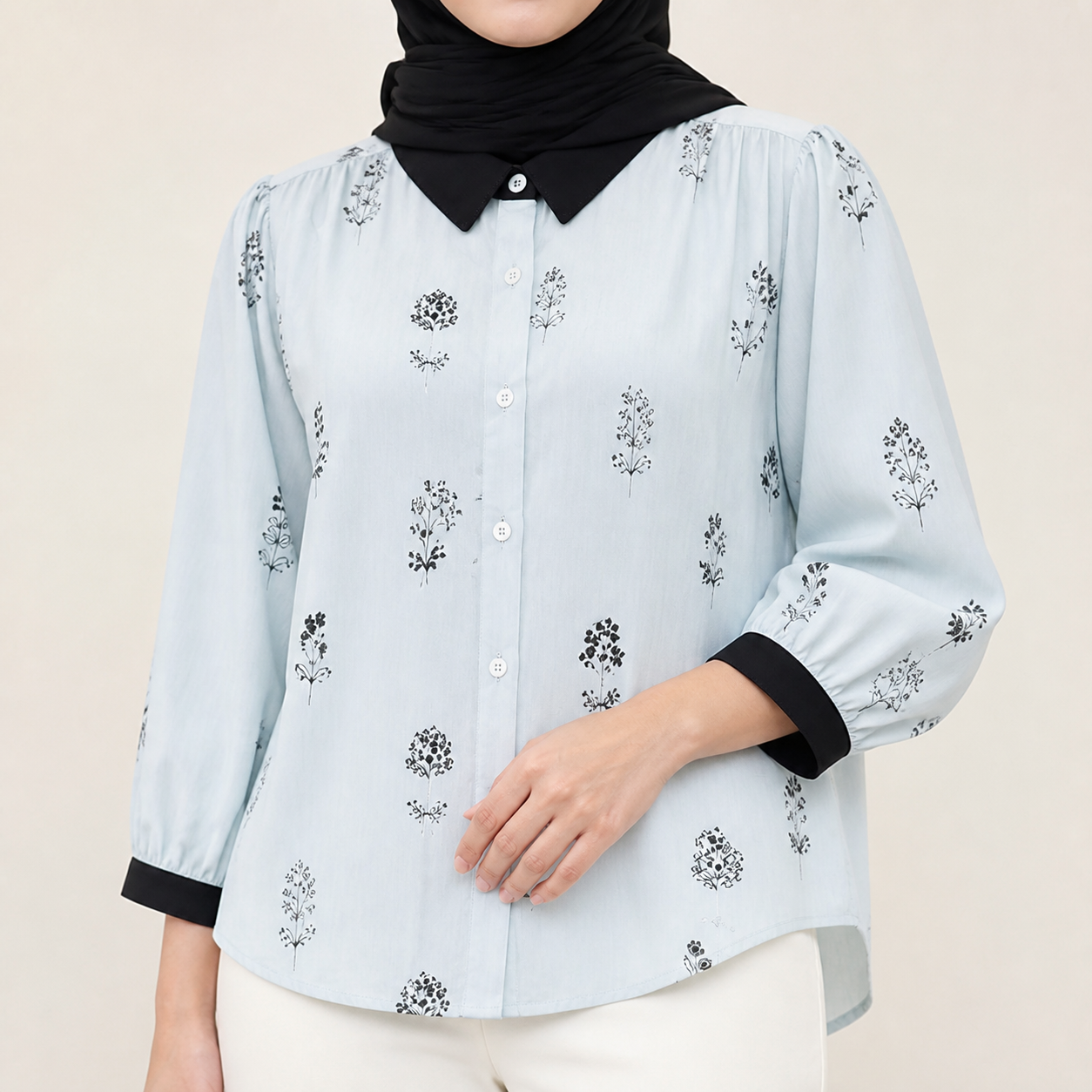 Yasmin Botanical Blouse neckline and sleeve details