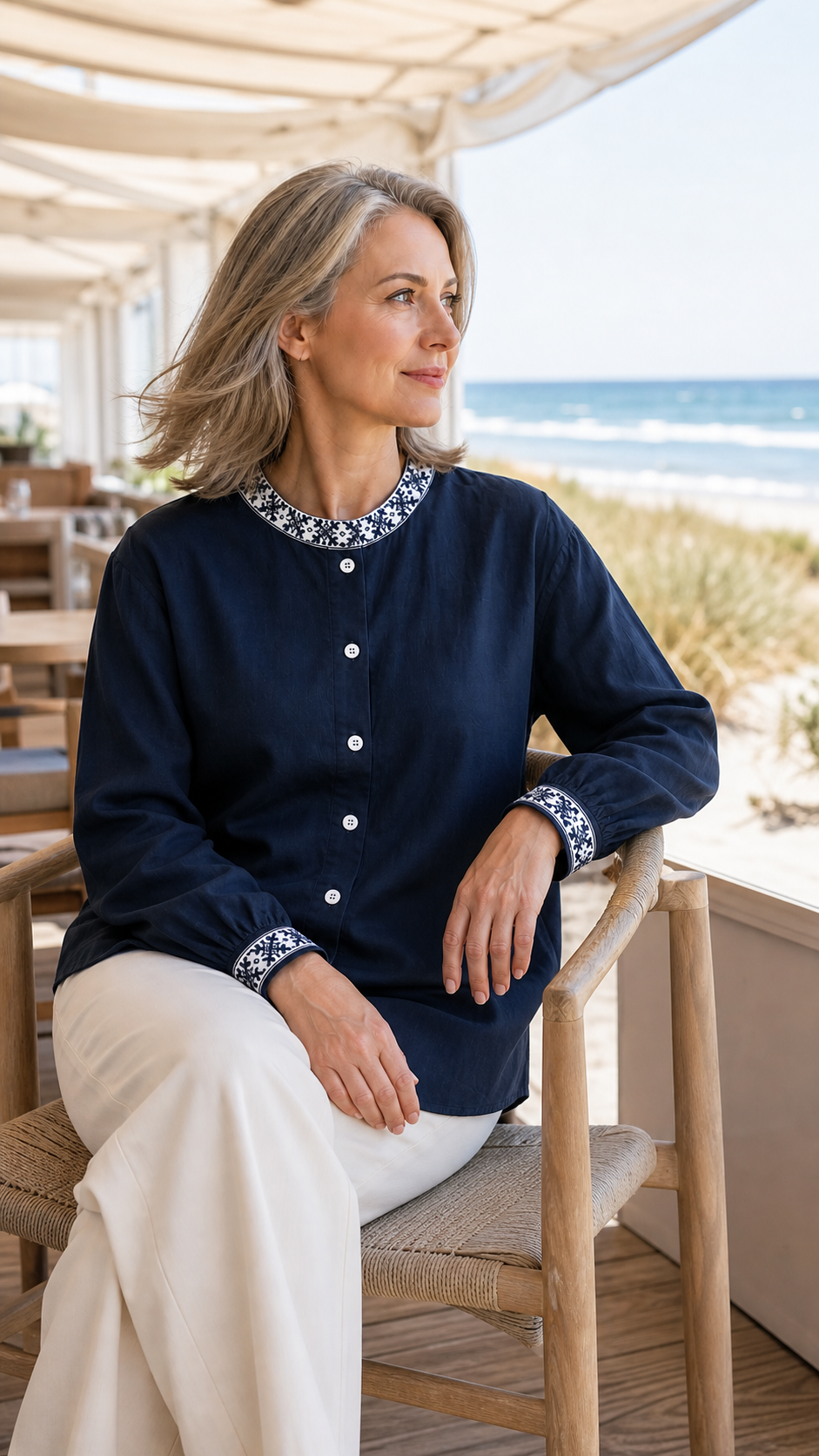 Noor Embroidered-Cuff Blouse styling 5