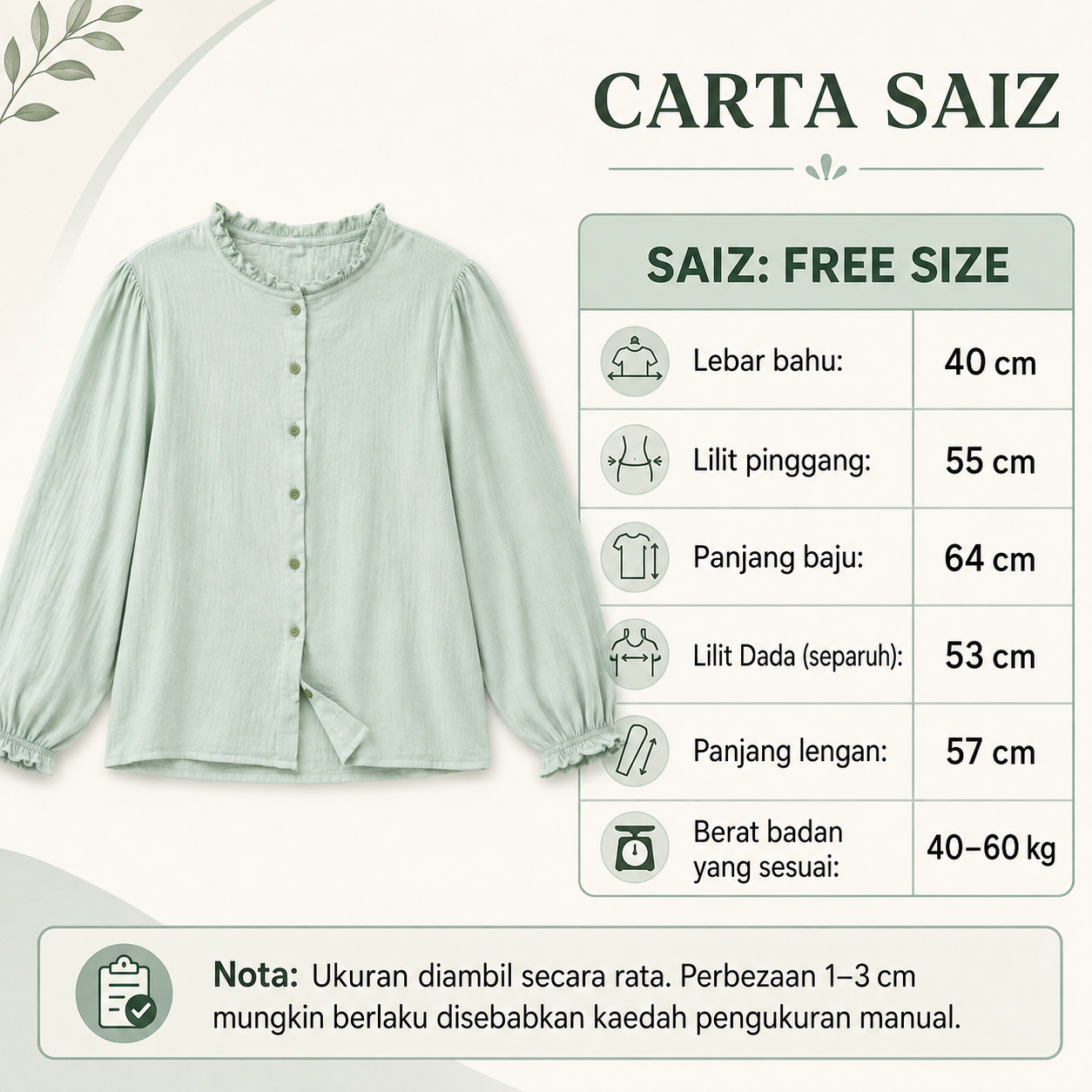 Safa Ruffle-Neck Blouse measurement chart
