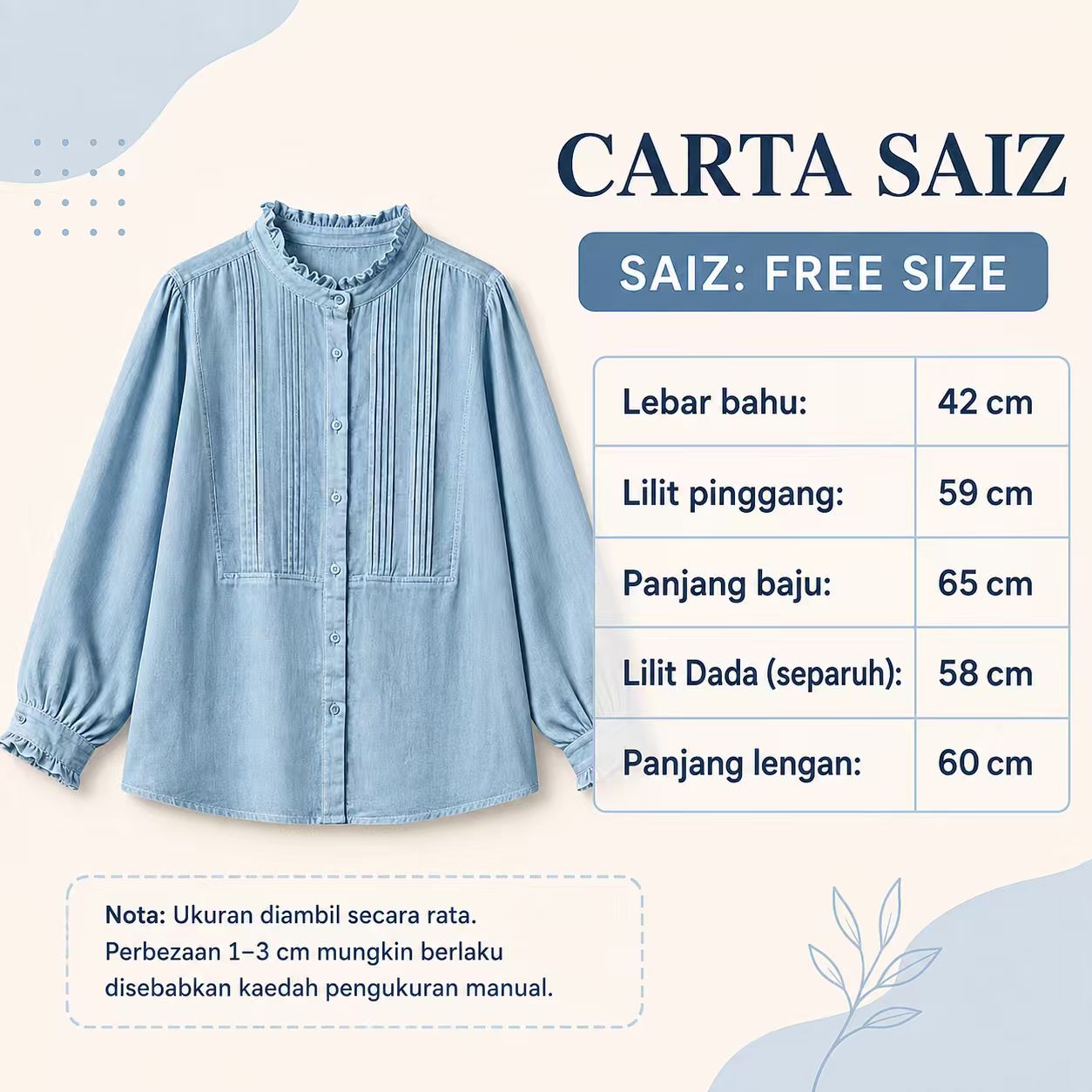 Hana Pintuck Blouse measurement chart
