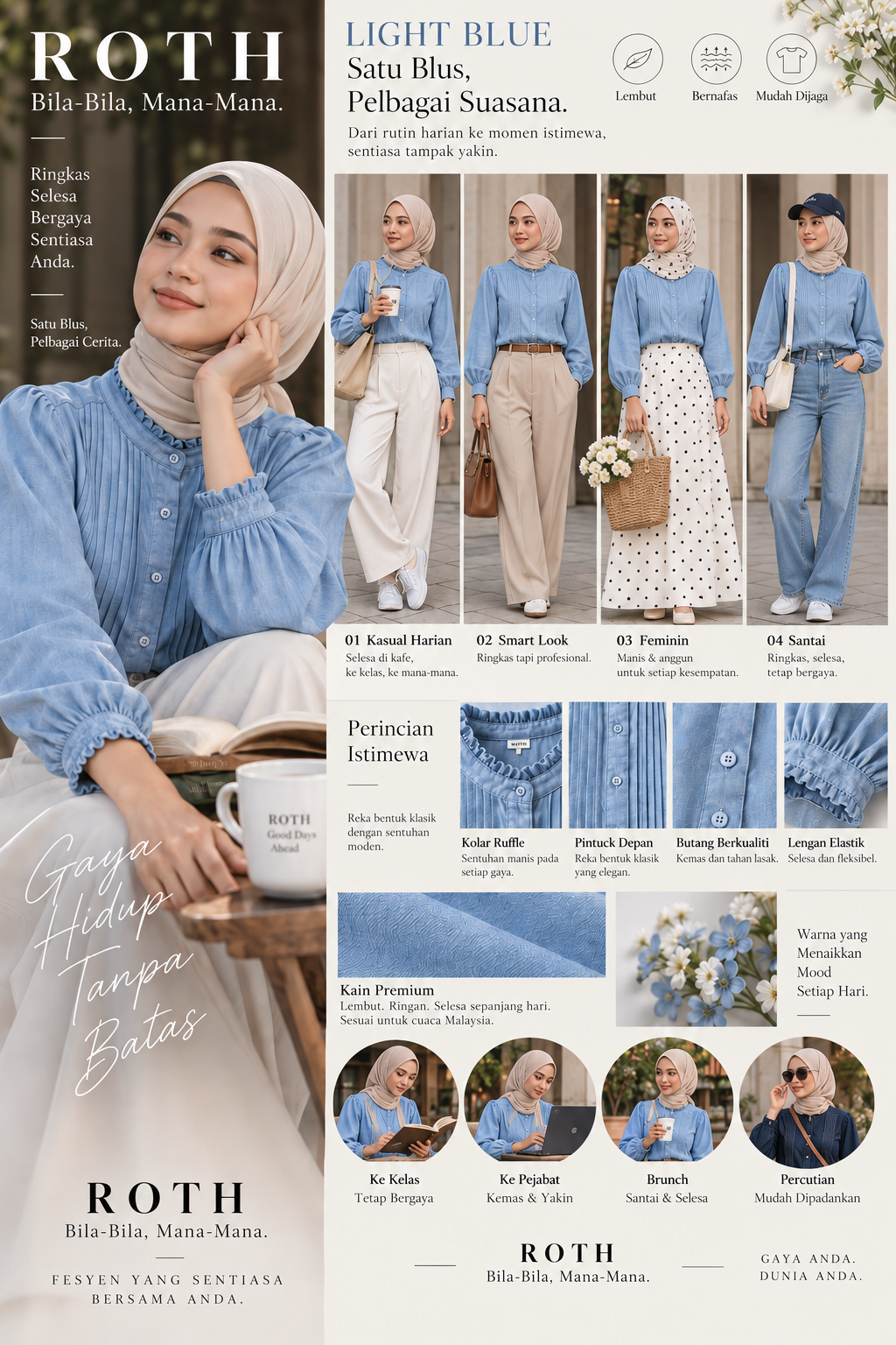 Hana Pintuck Blouse Bahasa Malaysia styling guide