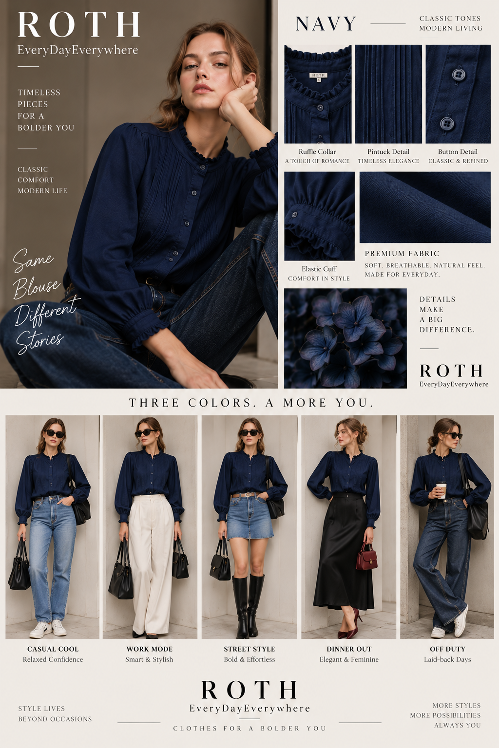 Hana Pintuck Blouse English styling guide