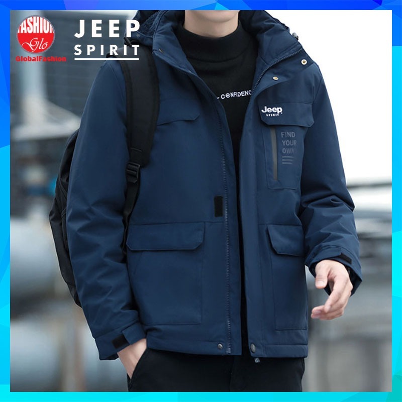 JEEP SPIRIT Winter Jacket Men Baju Sejuk Lelaki Tebal Hooded Windproof Plush Lining Jacket 冬天 外套男