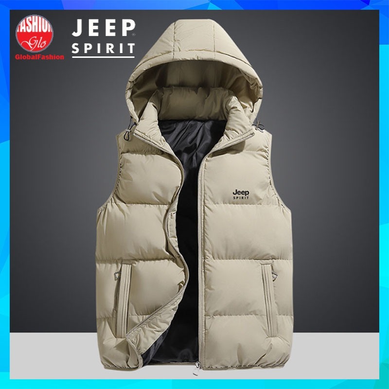 JEEP SPIRIT Winter Vest Jacket Men Baju Sejuk Lelaki Hooded Sleeveless Lightweight Windproof 保暖马甲