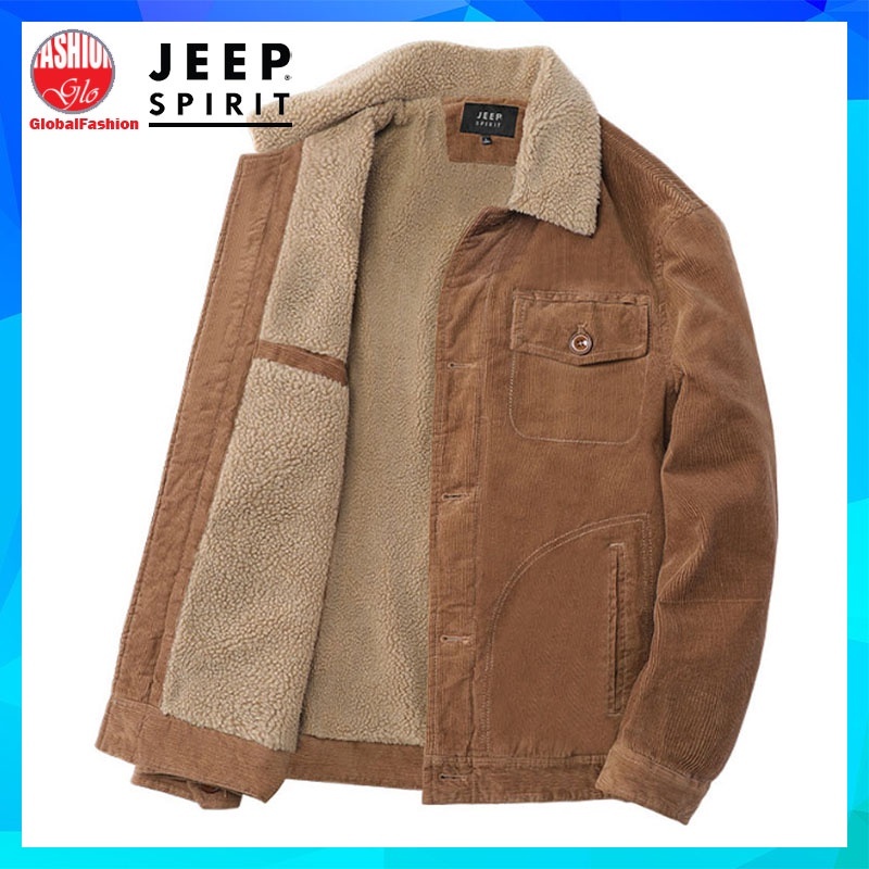JEEP SPIRIT Jacket Men Baju Sejuk Jaket Lelaki Plush Fleece Jacket Winter Corduroy Jacket Windproof Trucker Jacket