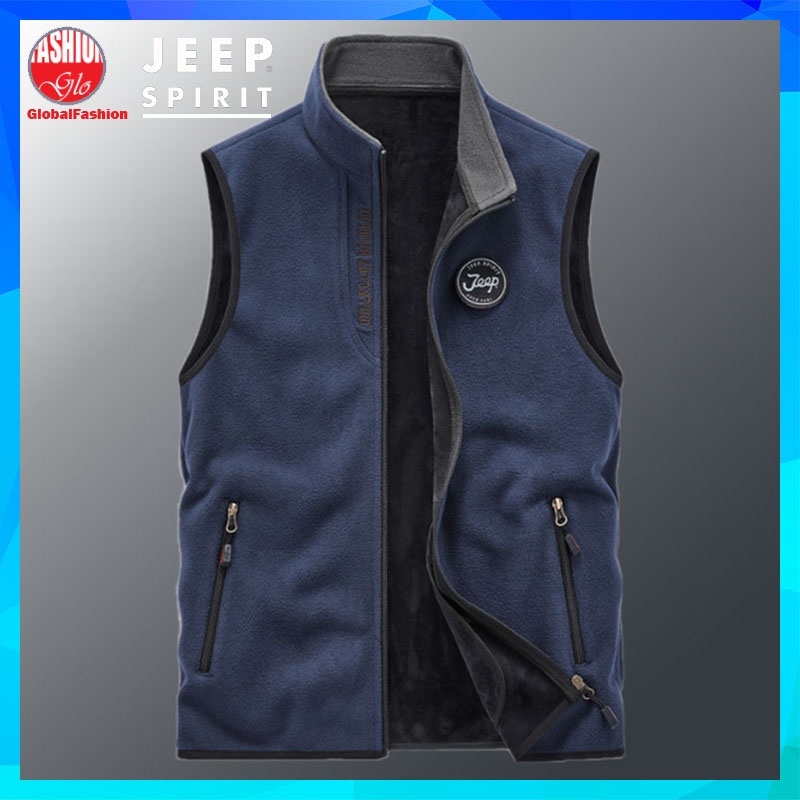 JEEP SPIRIT Vest Men Baju Sejuk Jaket Lelaki Lengan Pendek Sleeveless Jacket Fleece Lining Winter Autumn Vest Global Fashion