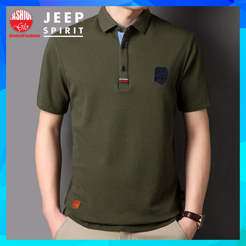 JEEP SPIRIT Polo T Shirt Men Baju T Shirt Lelaki Berkolar Kosong Lengan Pendek Short Sleeve Polo Tee Plain T Shirt Hijau