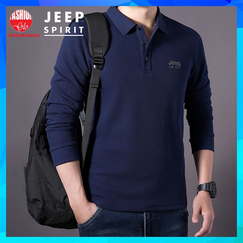 JEEP SPIRIT Long Sleeve Polo TShirt Men Baju T Shirt Lelaki Lengan Panjang Cotton Plain Tee 長袖t恤男